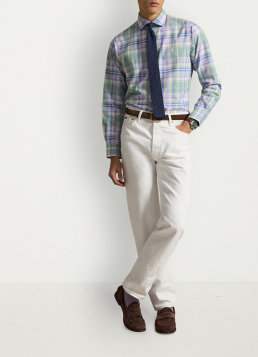 Ralph Lauren Oxford custom fit overhemd met ruitdessin - voorkant 3 faded mint / mint