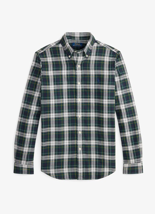 Ralph Lauren Oxford custom fit overhemd met ruitdessin - voorkant 4 cream navy multi / donkerblauw