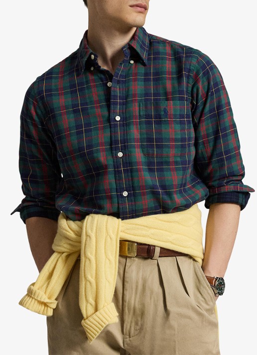 Ralph Lauren Oxford custom fit overhemd met ruitdessin - voorkant 5 navy green multi / donkerblauw