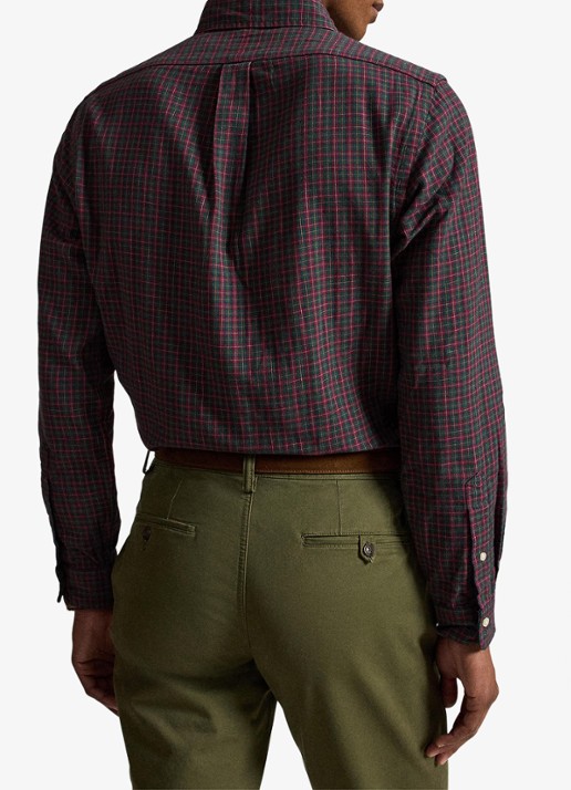 Ralph Lauren Oxford custom fit overhemd met ruitdessin - achterkant 3 forest red multi / rood