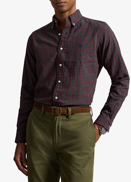 Ralph Lauren Oxford custom fit overhemd met ruitdessin - voorkant 2 forest red multi / rood