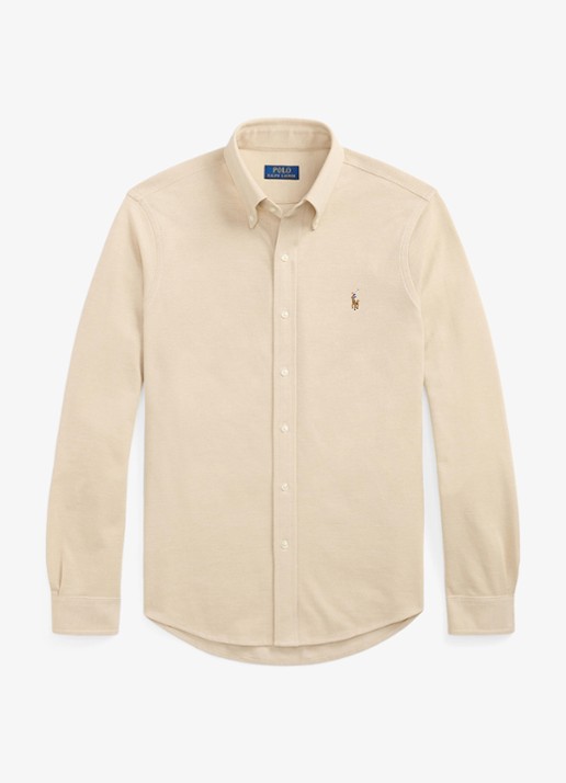 Ralph Lauren Oxford slim fit overhemd met logo - voorkant 2 coastal beige / beige