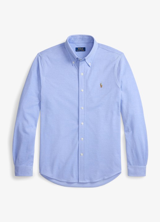 Ralph Lauren Oxford slim fit overhemd met logo - voorkant 3 harbor island blue / blauw
