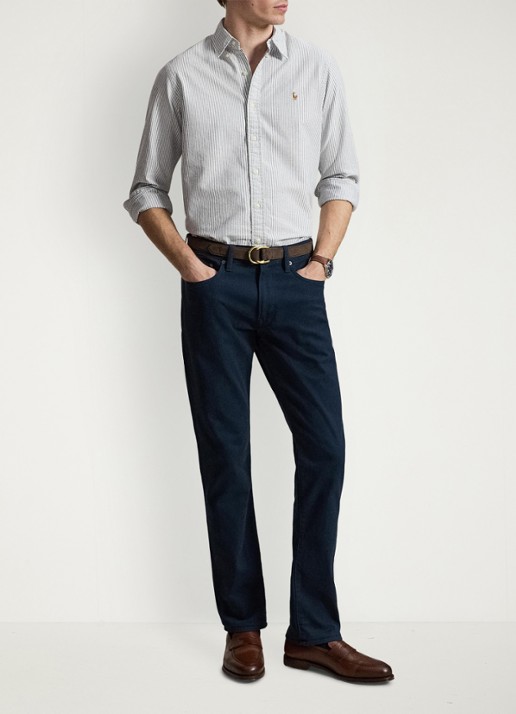 Ralph Lauren Oxford slim fit overhemd met streepprint - detail navy white / donkerblauw