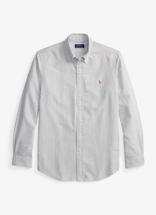 Ralph Lauren Oxford slim fit overhemd met streepprint - voorkant 3 navy white / donkerblauw