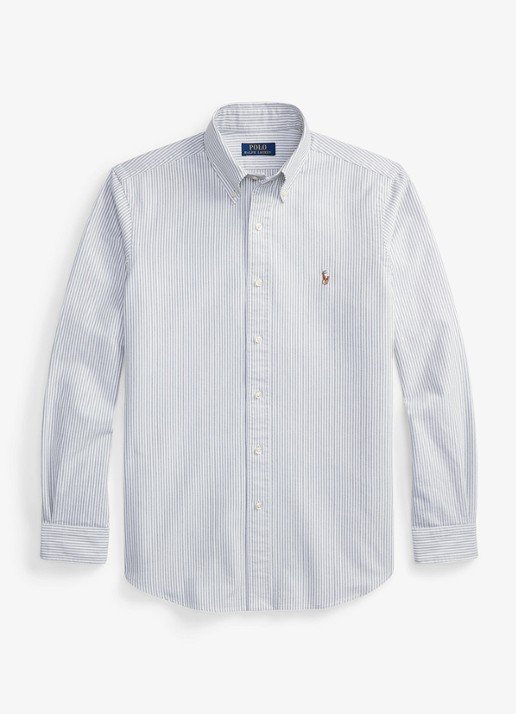 Ralph Lauren Oxfort slim fit overhemd met streepprint - voorkant navy white / blauw