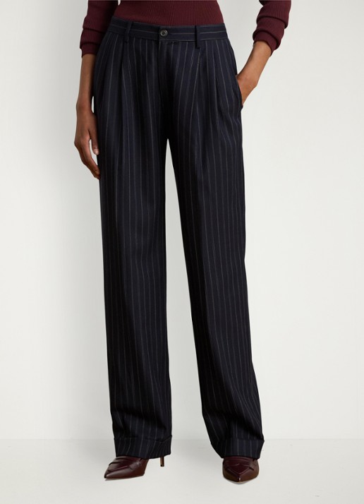 Ralph Lauren Pantalon in wolblend met streepprint en plooidetails