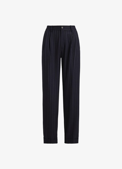 Ralph Lauren Pantalon in wolblend met streepprint en plooidetails - voorkant 3 donkerblauw