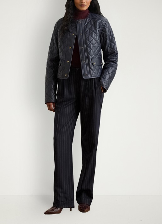 Ralph Lauren Pantalon in wolblend met streepprint en plooidetails - voorkant 4 donkerblauw