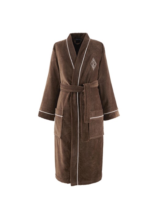 Ralph Lauren Park Row badjas van katoen - voorkant 3 chocola