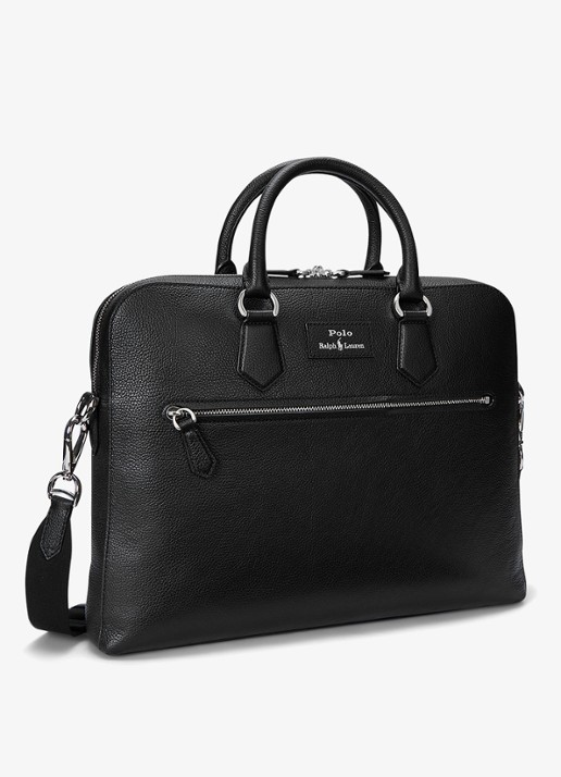 Ralph Lauren Pebbled businesstas van leer - detail 2 black / zwart