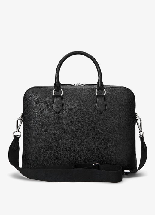 Ralph Lauren Pebbled businesstas van leer - detail 3 black / zwart