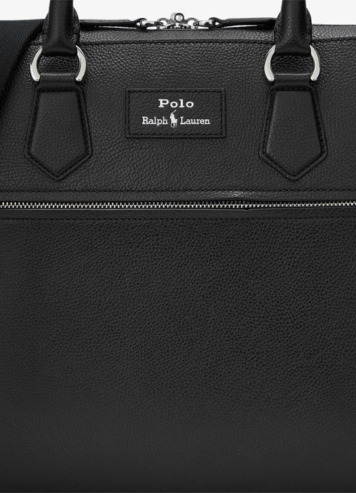 Ralph Lauren Pebbled businesstas van leer - detail 4 black / zwart