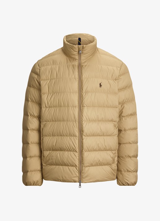 Ralph Lauren Performance gewatteerde jas met ritszakken - voorkant rl khaki  / khaki