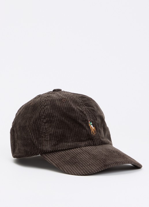 Ralph Lauren Pet van corduroy met logoborduring - voorkant donkerbruin