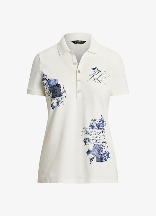 Ralph Lauren Piqúe Polo-shirt met patchwork - voorkant wit