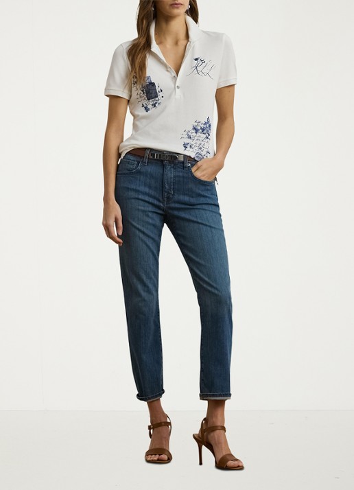 Ralph Lauren Piqúe Polo-shirt met patchwork - voorkant 2 wit