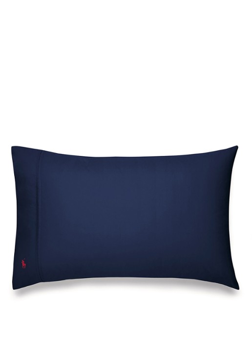 Ralph Lauren Player kussensloop van katoen perkal 2-pack - voorkant donkerblauw