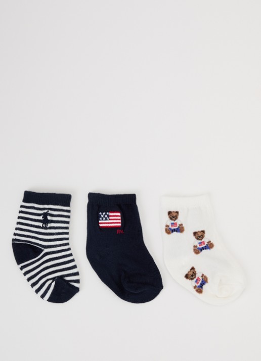 Ralph Lauren Polo Bear sokken met print en logo in 3-pack