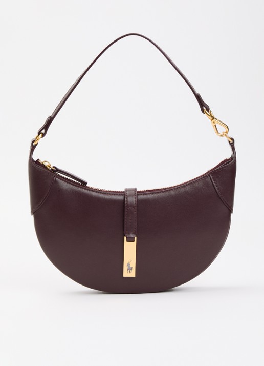 Ralph Lauren Polo ID Mini schoudertas van leer - voorkant 5 aubergine