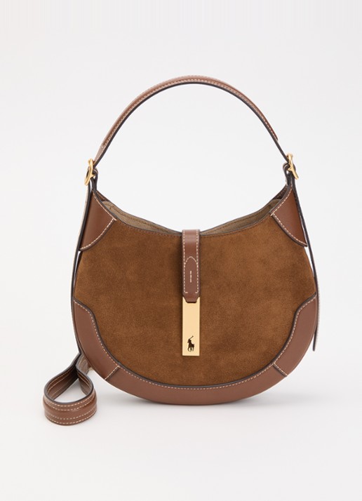 Ralph Lauren Polo ID Small schoudertas van suède met leren details - voorkant 4 bruin