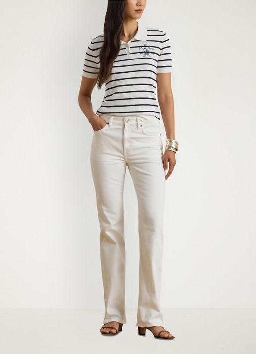 Ralph Lauren Polo met streepprint en logoborduring - voorkant 4 wit