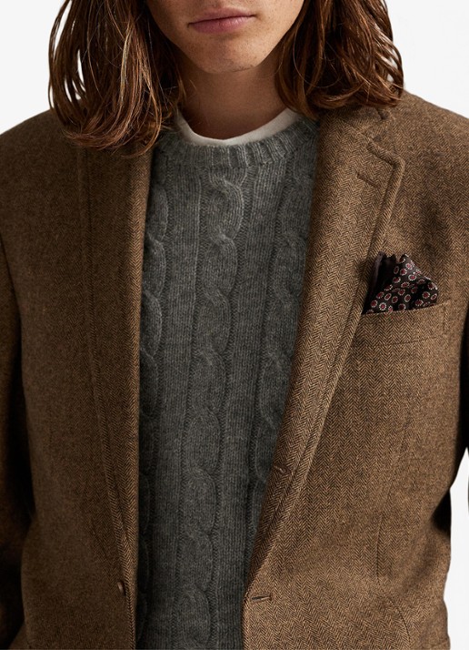 Ralph Lauren Polo modern fit colbert in wolblend met visgraatdessin - detail 4 brown/tan / bruin