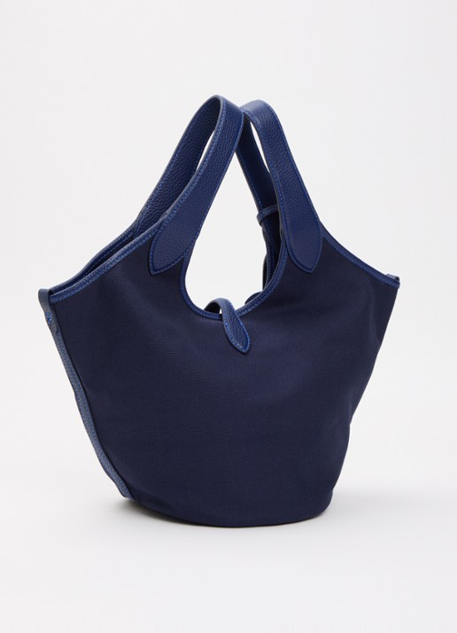 Ralph Lauren Polo Play Medium handtas van canvas met details van leer  - achterkant donkerblauw