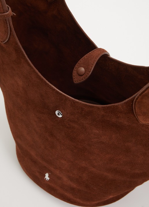 Ralph Lauren Polo Play Medium handtas van suède met logo  - detail 2 bruin