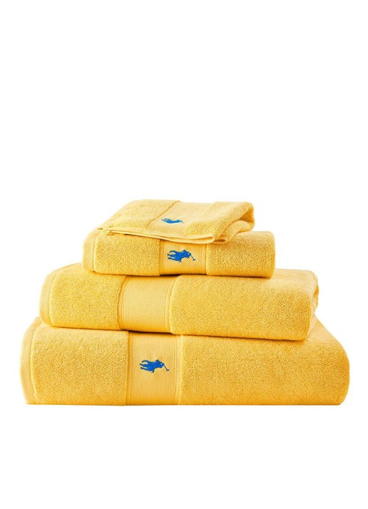 Ralph Lauren Polo Player gastendoek - 600 gr/m2 - 33 x 33 cm - detail geel