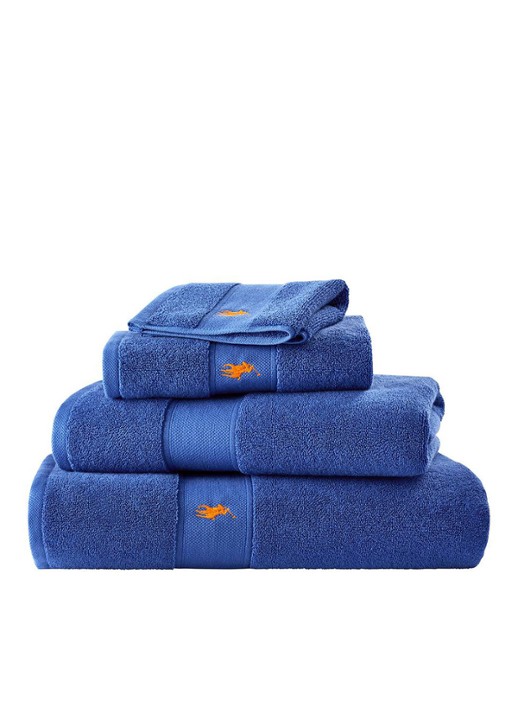 Ralph Lauren Polo Player handdoek - 600 gr/m2 - 50 x 100 cm - detail kobaltblauw