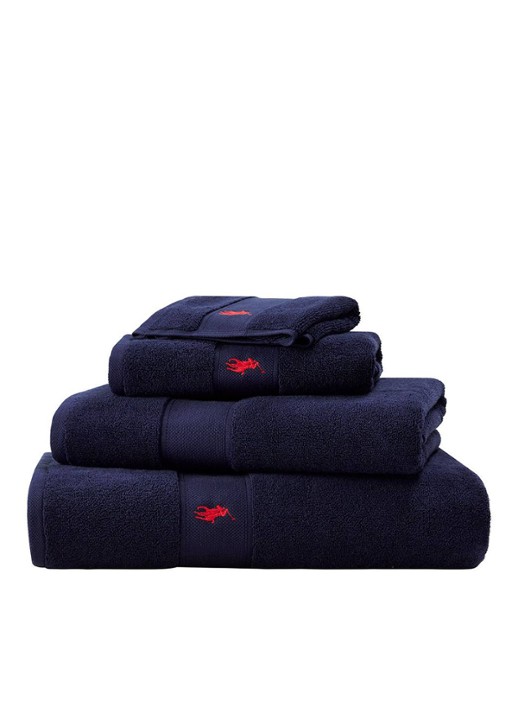 Ralph Lauren Polo Player handdoek - 600 gr/m2 - 50 x 100 cm - detail donkerblauw
