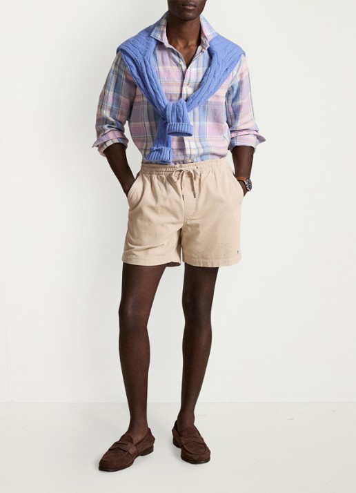 Ralph Lauren Polo Prepster regular fit korte broek van corduroy - voorkant 2 khaki stone / khaki