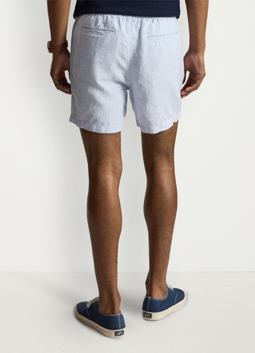 Ralph Lauren Polo Prepster straight fit korte broek van linnen - achterkant 6771a cabana blue white / lichtblauw