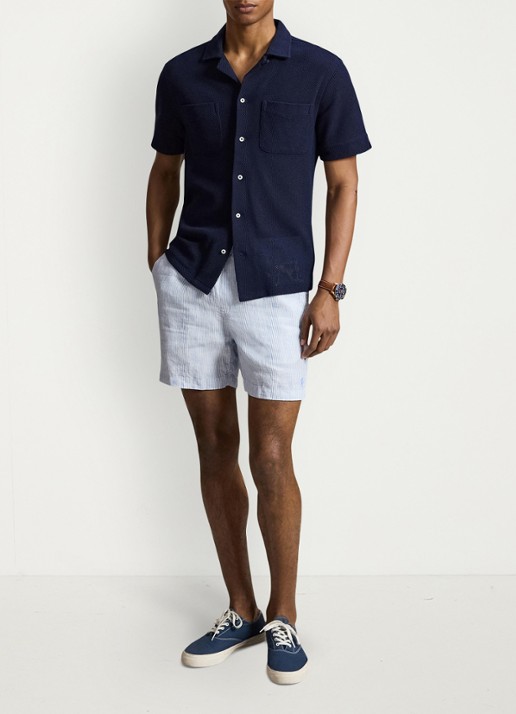 Ralph Lauren Polo Prepster straight fit korte broek van linnen - voorkant 5 6771a cabana blue white / lichtblauw