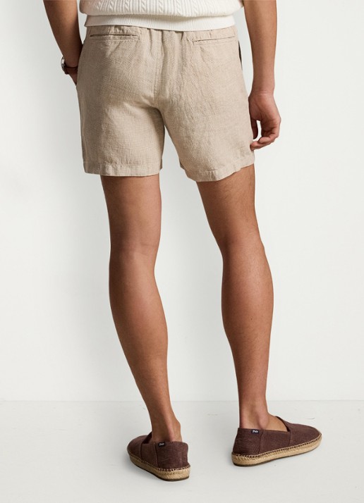 Ralph Lauren Polo Prepster straight fit korte broek van linnen - achterkant coastal beige white / beige