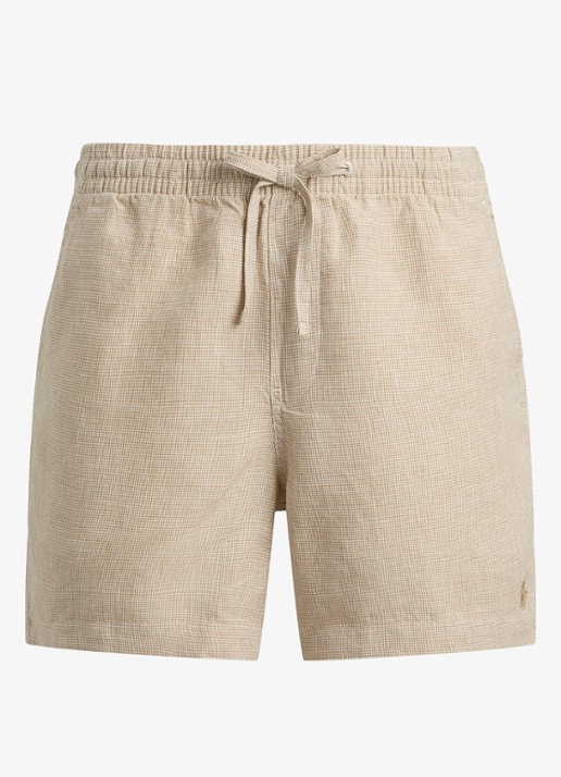 Ralph Lauren Polo Prepster straight fit korte broek van linnen - voorkant 4 coastal beige white / beige