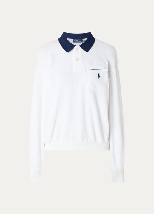 Ralph Lauren Polo van badstof met borstzak en logo - voorkant 3 wit
