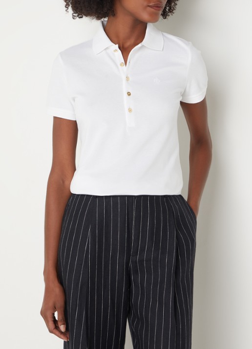 Ralph Lauren Polo van piqué katoen met sierknopen - detail 4 wit