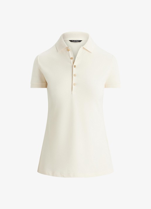 Ralph Lauren Polo van piqué katoen met sierknopen - voorkant 2 creme