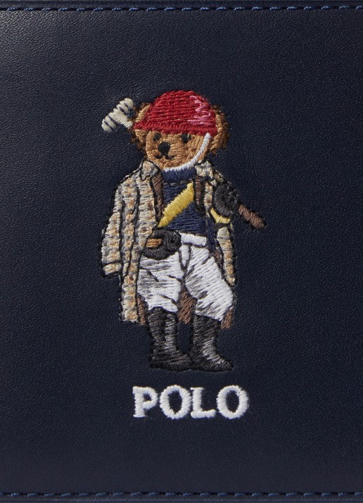 Ralph Lauren Portemonnee van leer met borduring - achterkant donkerblauw