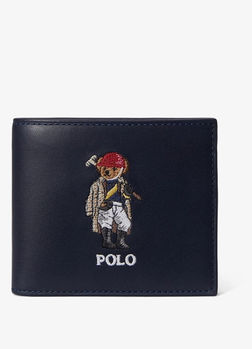Ralph Lauren Portemonnee van leer met borduring - voorkant 2 donkerblauw