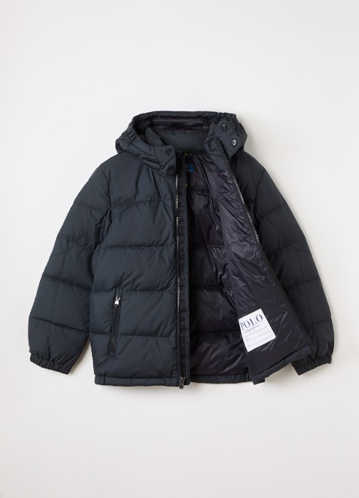 Ralph Lauren Puffer jack met afneembare capuchon - voorkant 2 zwart