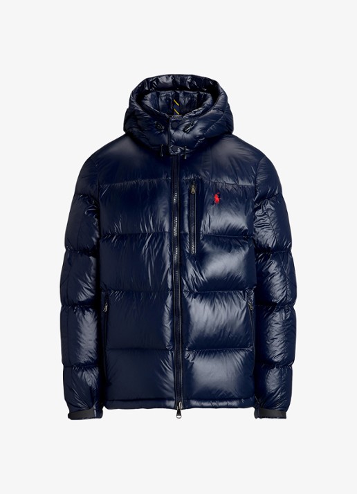 Ralph Lauren Puffer jack met donsvulling en capuchon - voorkant 4 collection navy glossy / donkerblauw