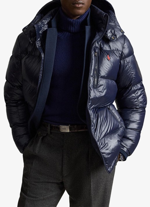 Ralph Lauren Puffer jack met donsvulling en capuchon - voorkant 5 collection navy glossy / donkerblauw