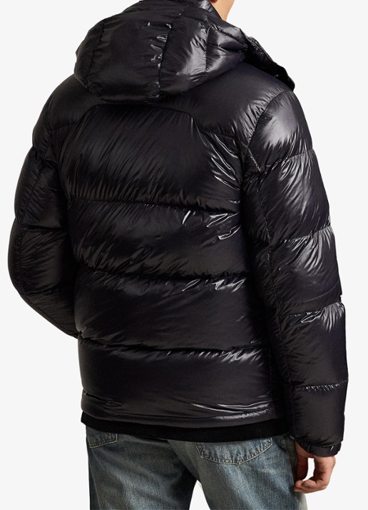 Ralph Lauren Puffer jack met donsvulling en capuchon - achterkant 5 polo black glossy / zwart