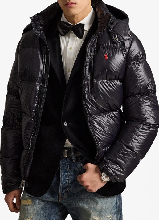 Ralph Lauren Puffer jack met donsvulling en capuchon - voorkant 2 polo black glossy / zwart