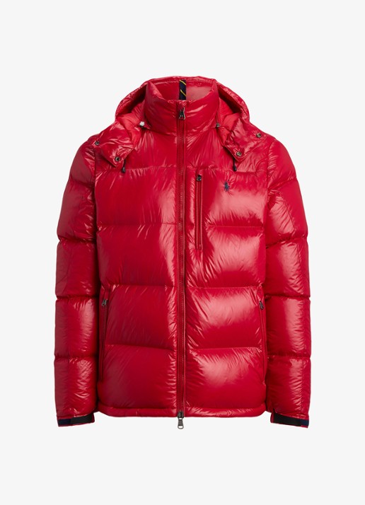 Ralph Lauren Puffer jack met donsvulling en capuchon - voorkant red glossy / rood