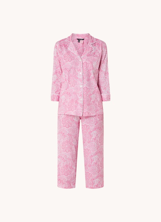 Ralph Lauren Pyamaset met paisley desson met logoborduring - voorkant lichtroze