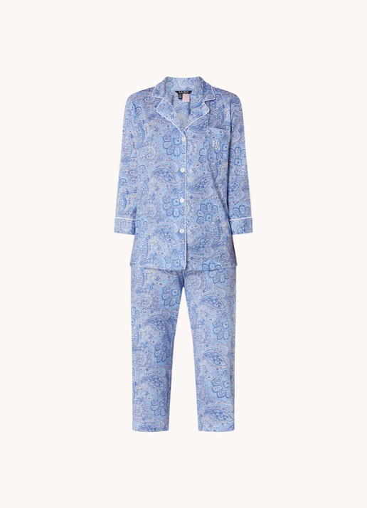 Ralph Lauren Pyamaset met paisley desson met logoborduring - voorkant lichtblauw